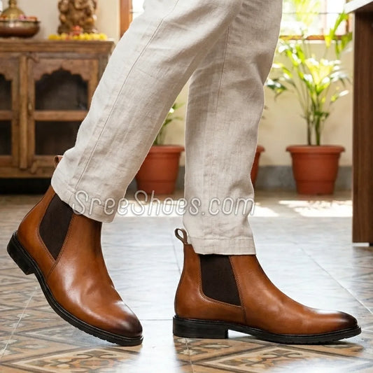 Full-Grain Pure Leather Chelsea Dress Boots for Men