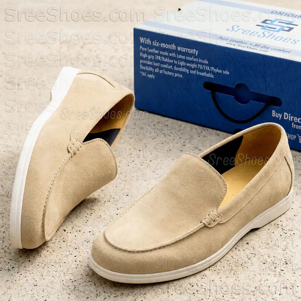 Pure Leather Suede Moc Toe Loafers Flexible Slip-On Shoes for Men