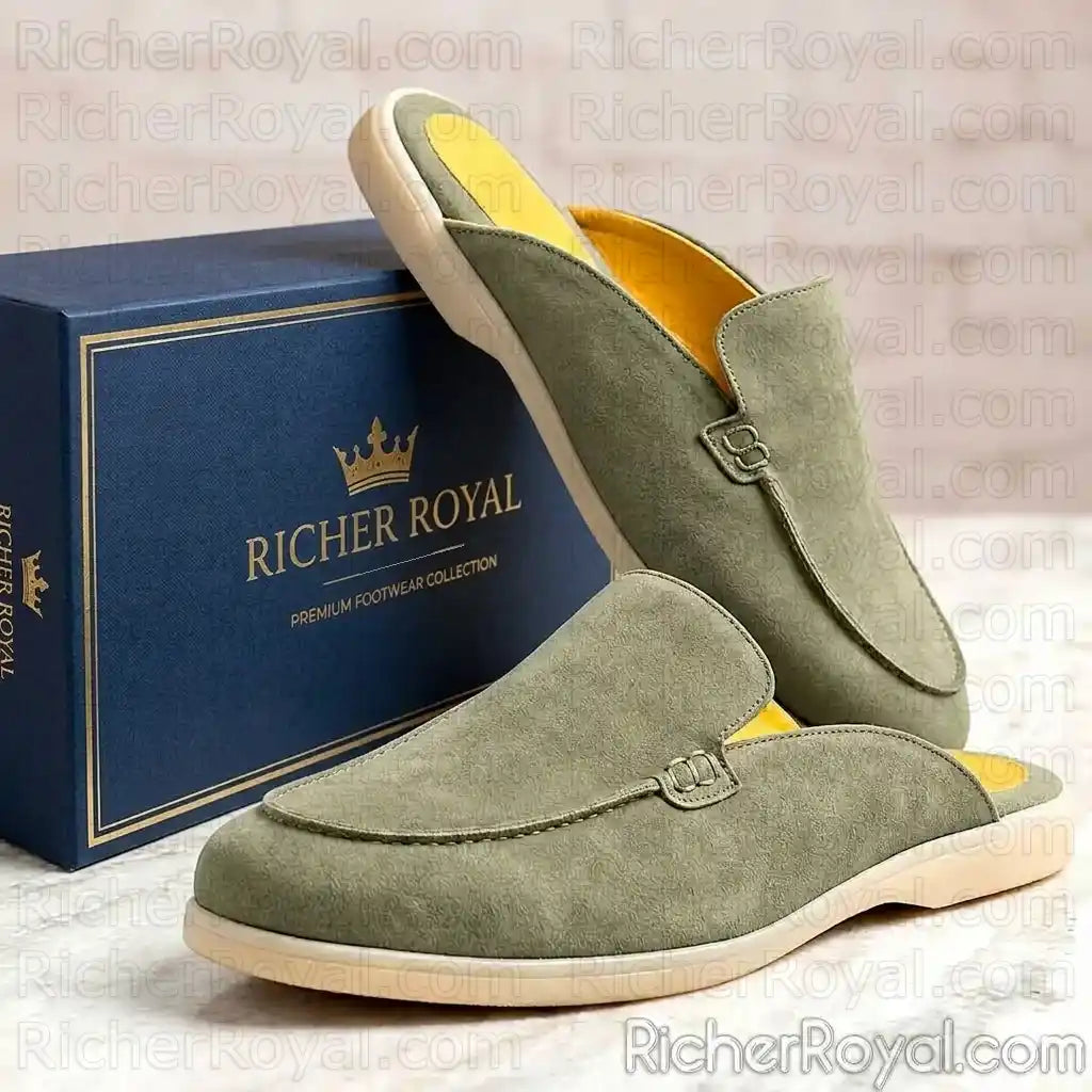 Men's Classy Suede Mules Pure Leather Comfort Half Loafers Slip On Shoes