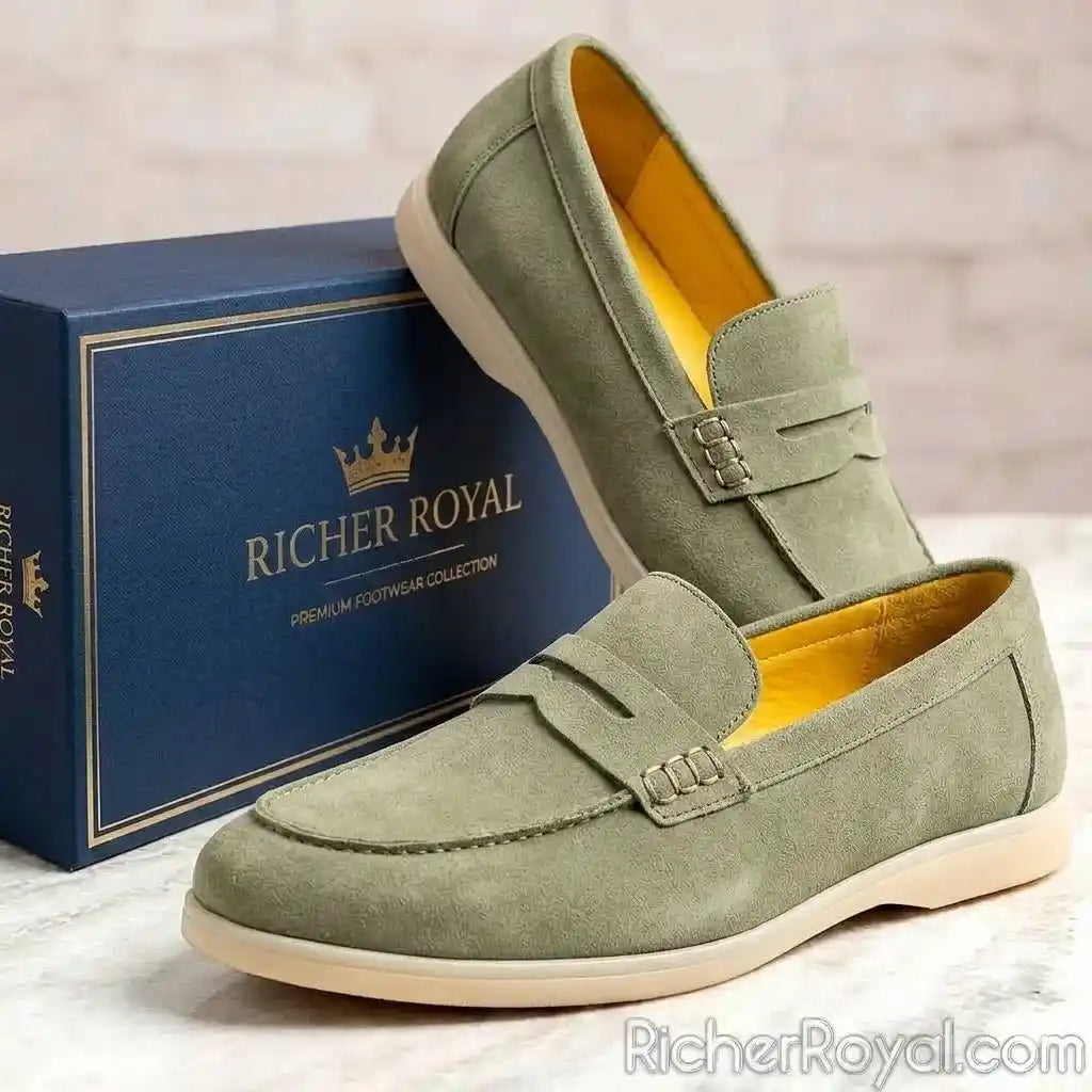 Suede Penny Loafers Pure Leather Causal Slip On Shoes for Men