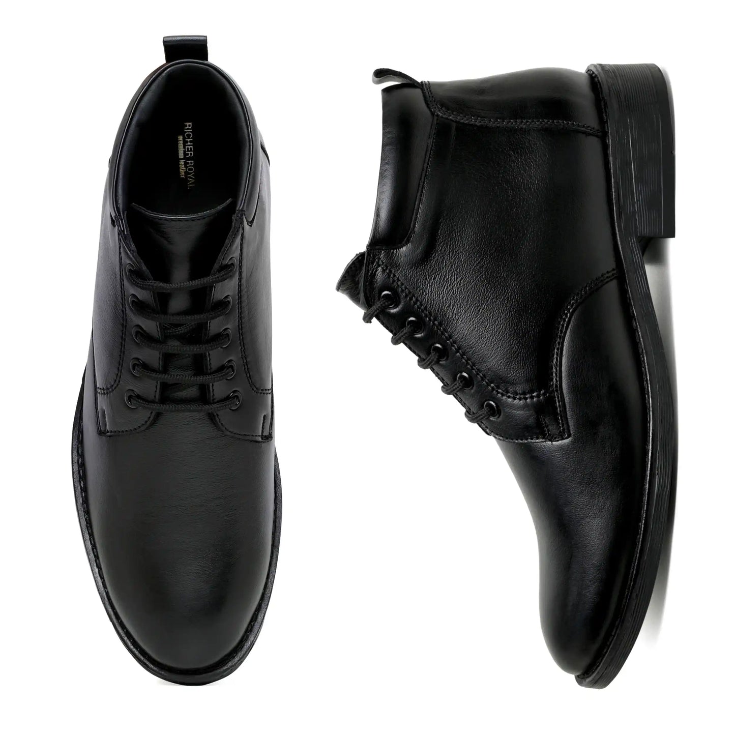 Men Pure Leather Ankle Shoes, Black Boots