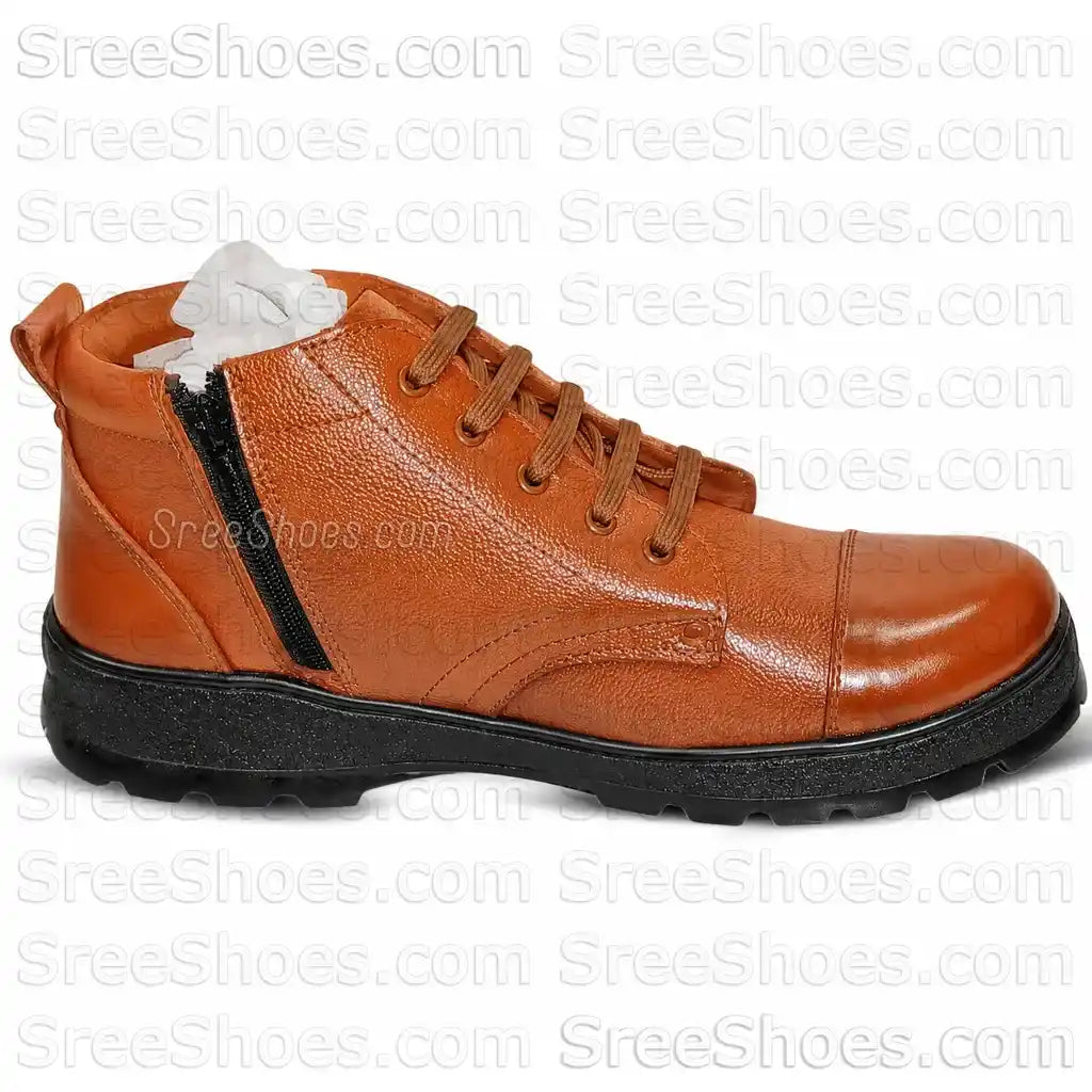 Real Leather Police Boots Men Uniform Ankle Shoes with Zip (Chain)