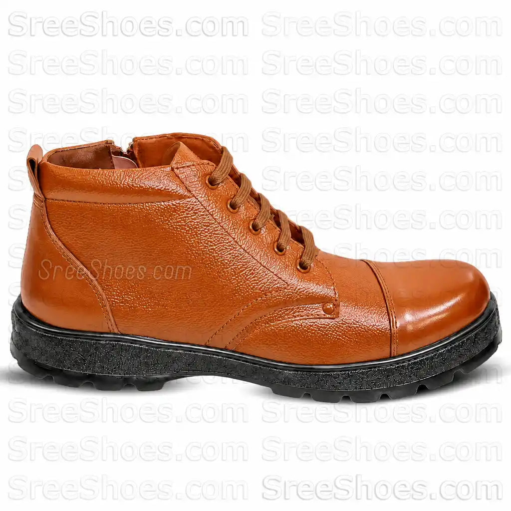 Real Leather Police Boots Men Uniform Ankle Shoes with Zip (Chain)