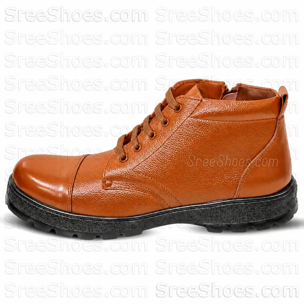 Real Leather Police Boots Men Uniform Ankle Shoes with Zip (Chain)