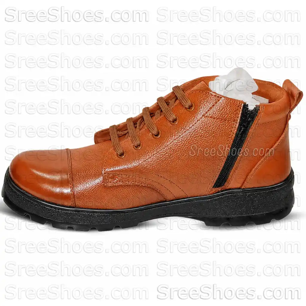 Real Leather Police Boots Men Uniform Ankle Shoes with Zip (Chain)