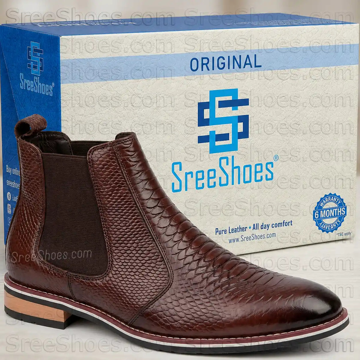 Croc-Textured Pure Leather Chelsea Boots for Men (Full-Grain)