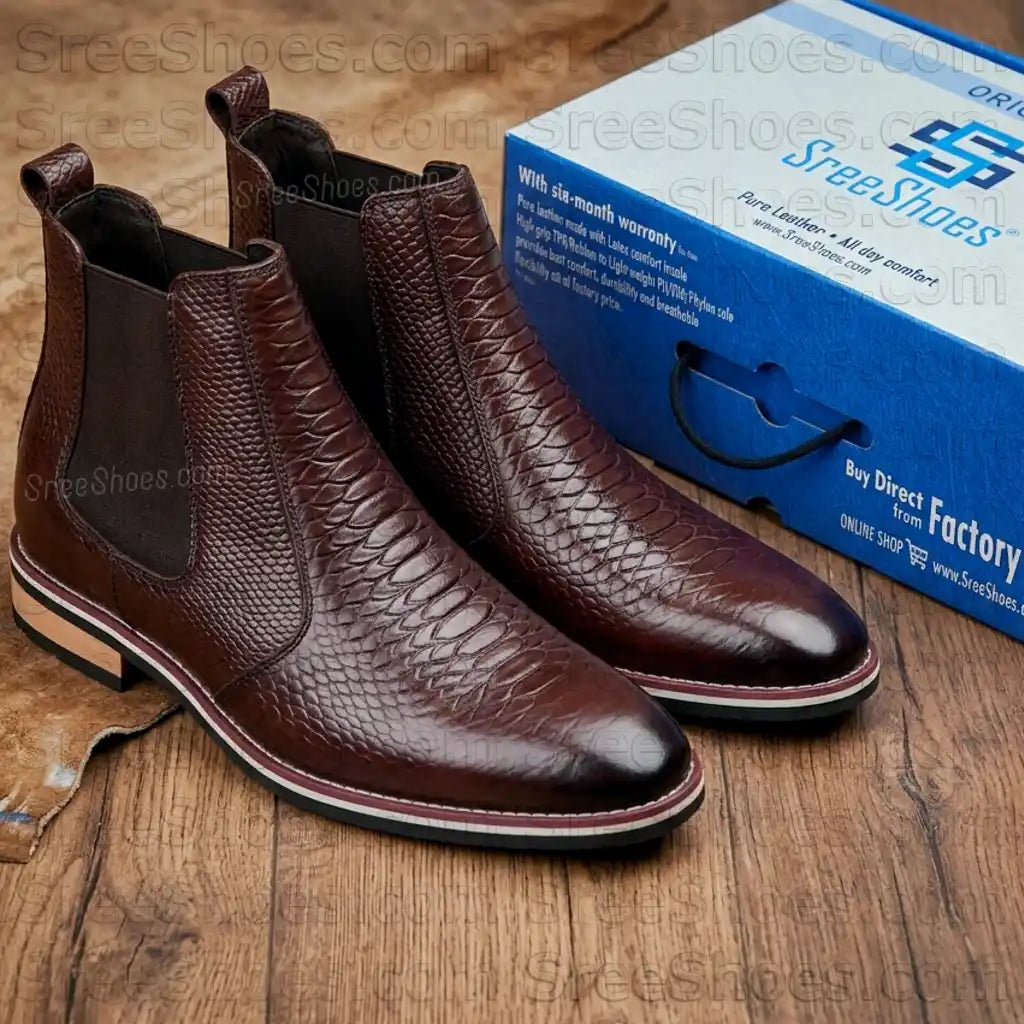 Croc-Textured Pure Leather Chelsea Boots for Men (Full-Grain)