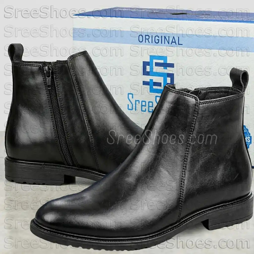 Men's Classic Pure Leather (Full-Grain) Chelsea Boots with Zip