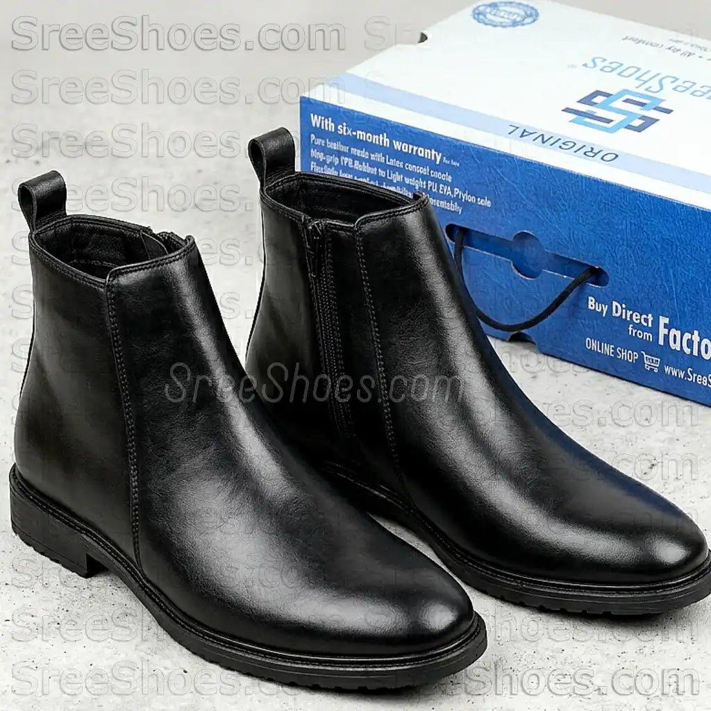 Men Pure Full-Grain Leather Chelsea Boots with Zip