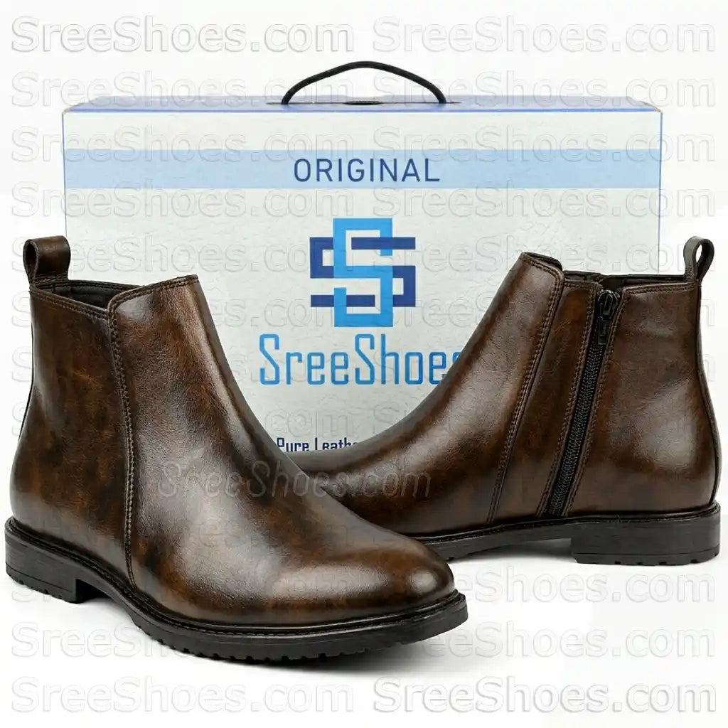 Men Pure Full-Grain Leather Chelsea Boots with Zip