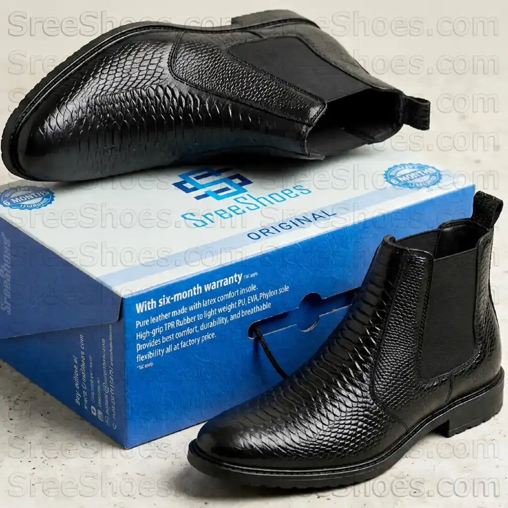 Croc-Textured Pure Leather Chelsea Boots for Men (Full-Grain)