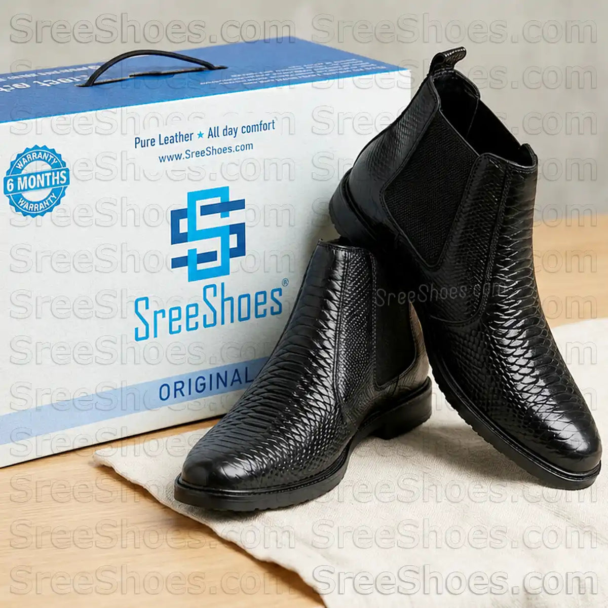 Croc-Textured Pure Leather Chelsea Boots for Men (Full-Grain)
