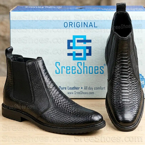 Croc-Textured Pure Leather Chelsea Boots for Men (Full-Grain)