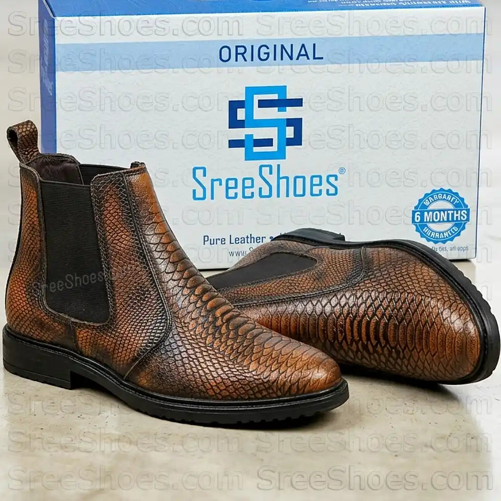 Croc-Textured Pure Leather Chelsea Boots for Men (Full-Grain)