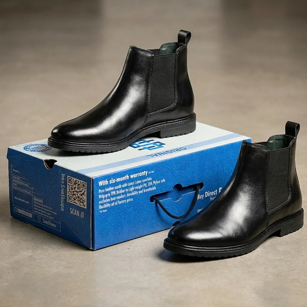 Full-Grain Pure Leather Chelsea Dress Boots for Men