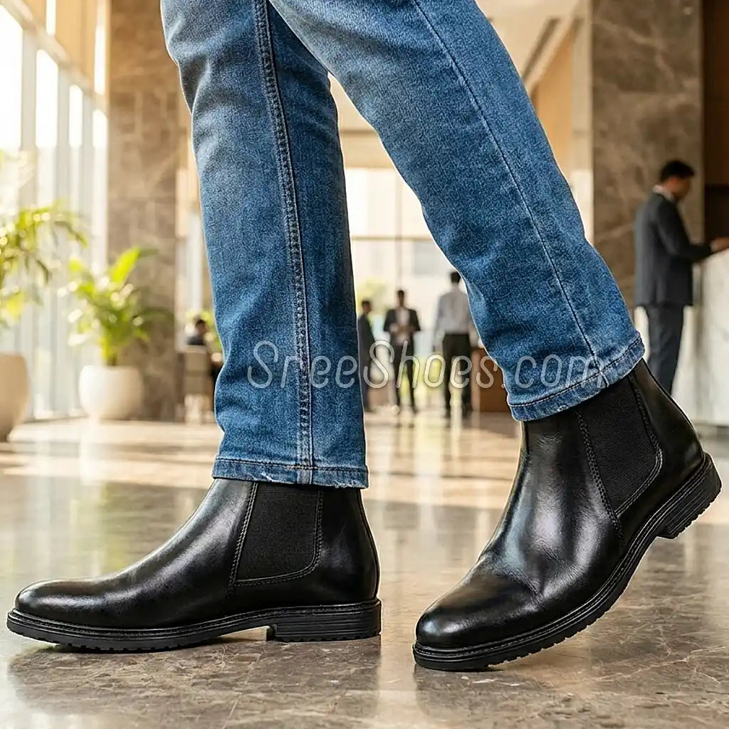 Full-Grain Pure Leather Chelsea Dress Boots for Men