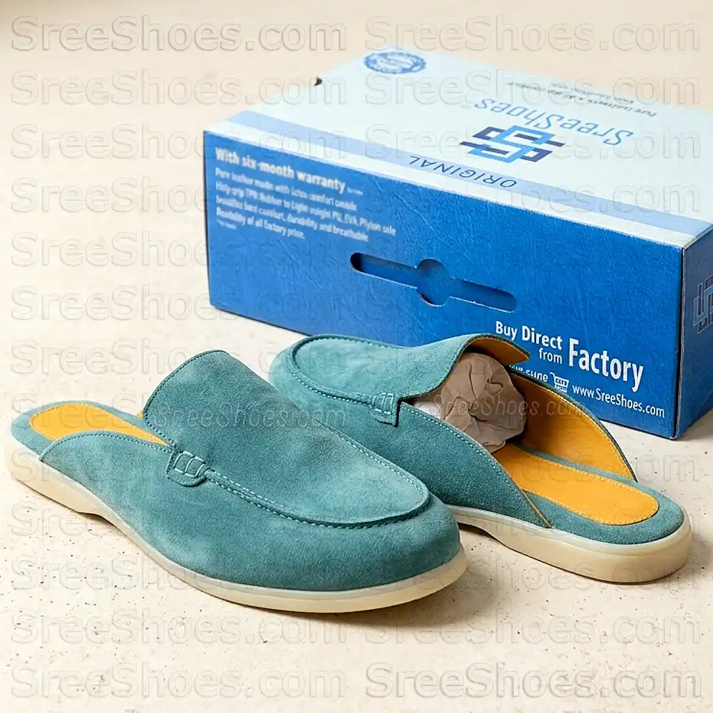 Pure Leather Suede Mules Loafers for Men Half Slip On Extra Comfort Shoe