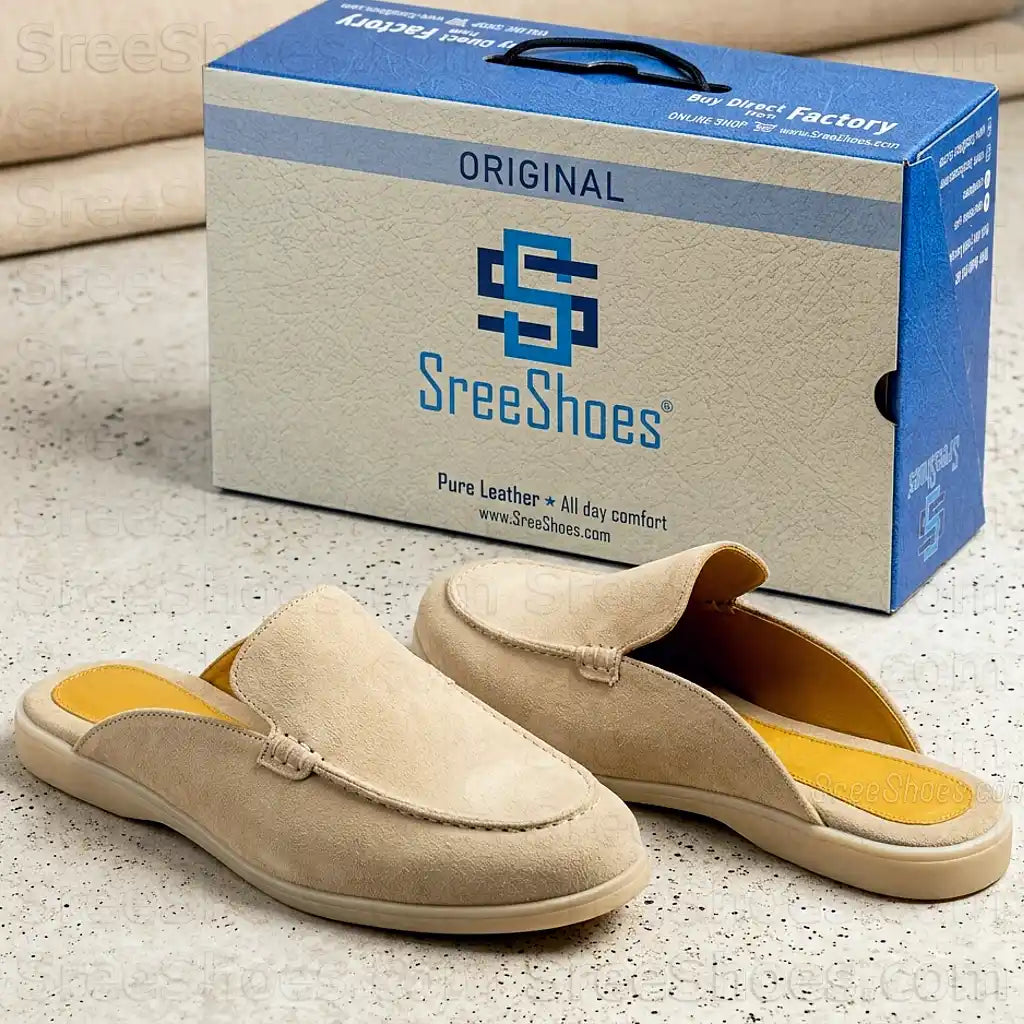 Pure Leather Suede Mules Loafers for Men Half Slip On Extra Comfort Shoe