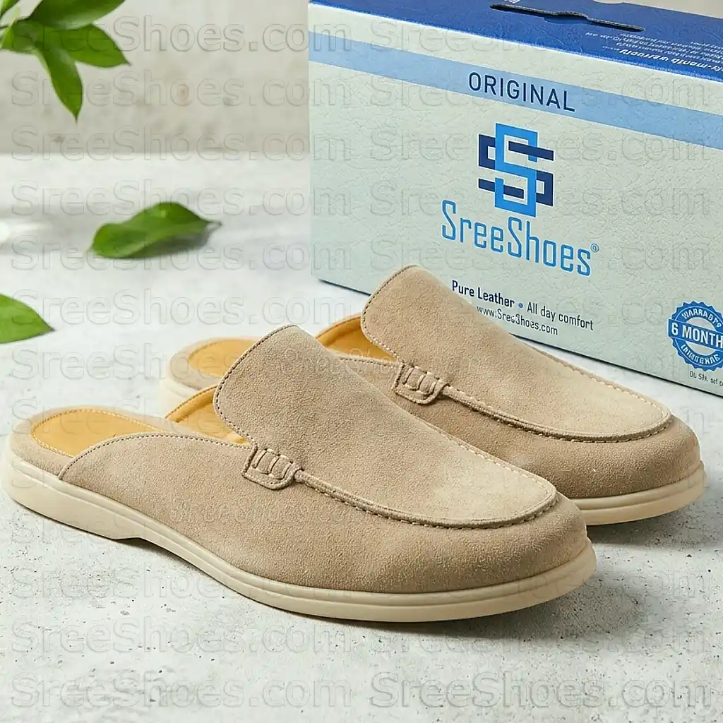 Men's Premium Suede Leather Mules Lightweight Casual Half Loafers Slip On