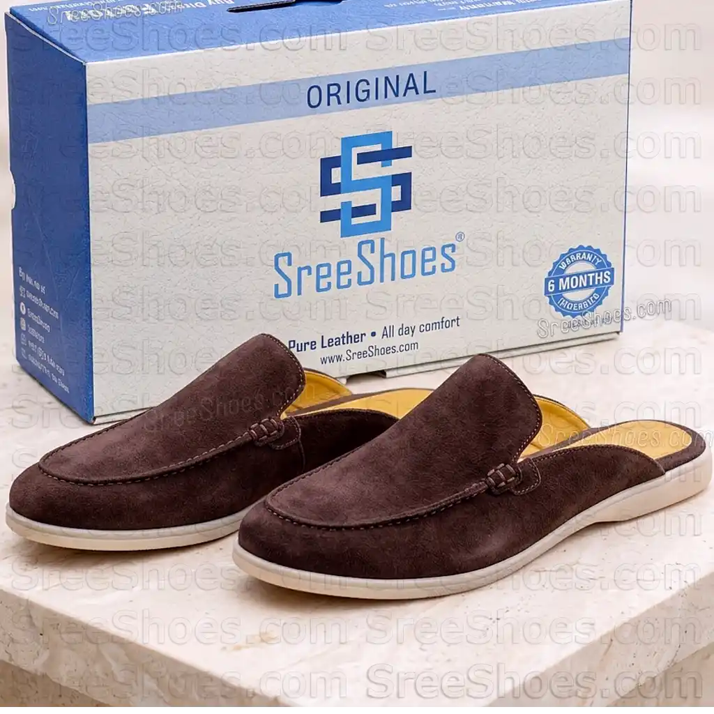 Mules for Men Pure Suede Leather Half Slip On Flexible Comfort Loafers Shoe