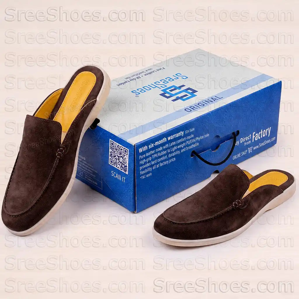 Men's Premium Suede Leather Mules Lightweight Casual Half Loafers Slip On
