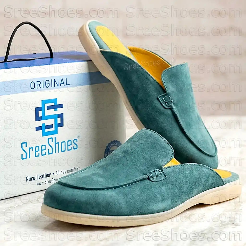 Premium Suede Leather Half Loafers for Men Lightweight Comfort Mules Slip On