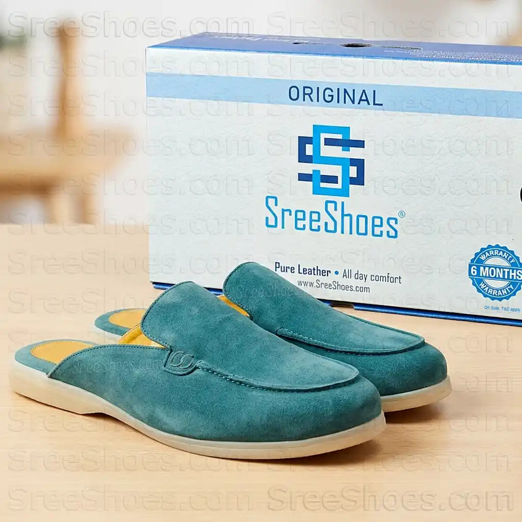 Men's Premium Suede Leather Mules Lightweight Casual Half Loafers Slip On