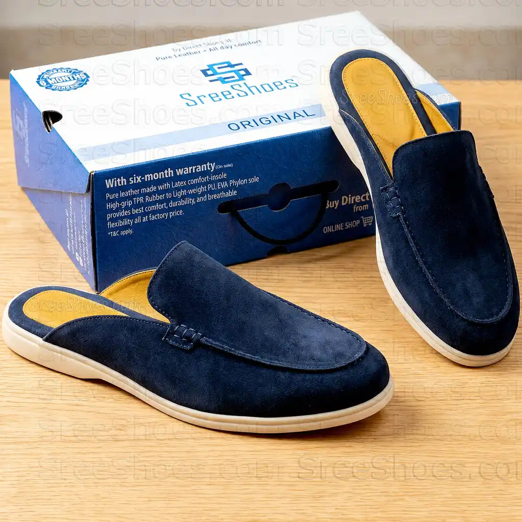 Men's Premium Suede Leather Mules Lightweight Casual Half Loafers Slip On