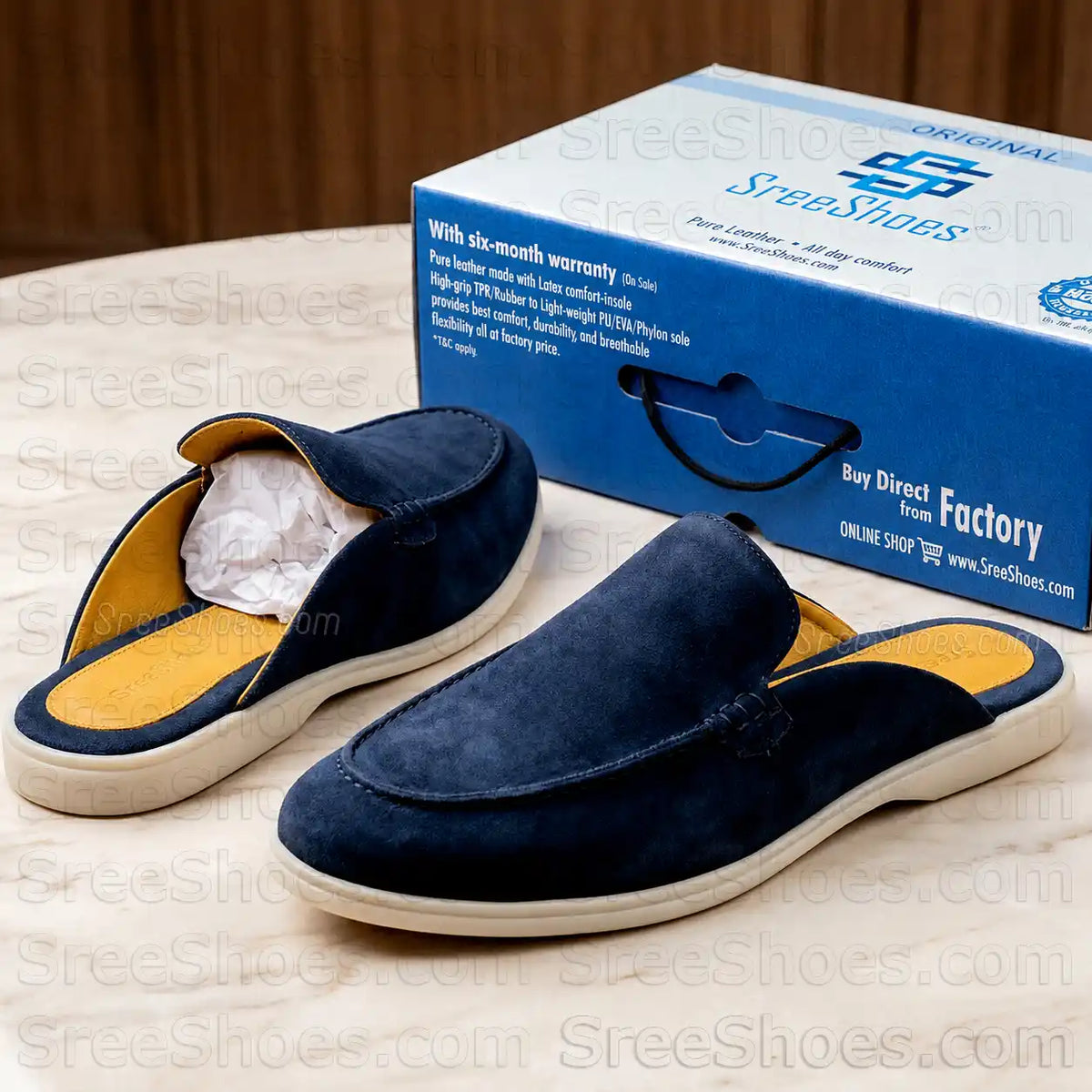 Mules for Men Pure Suede Leather Half Slip On Flexible Comfort Loafers Shoe