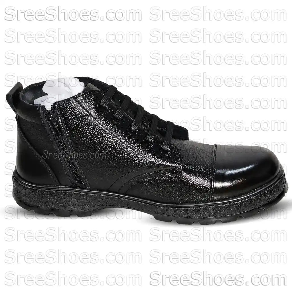 Real Leather Police Boots Men Uniform Ankle Shoes with Zip (Chain)