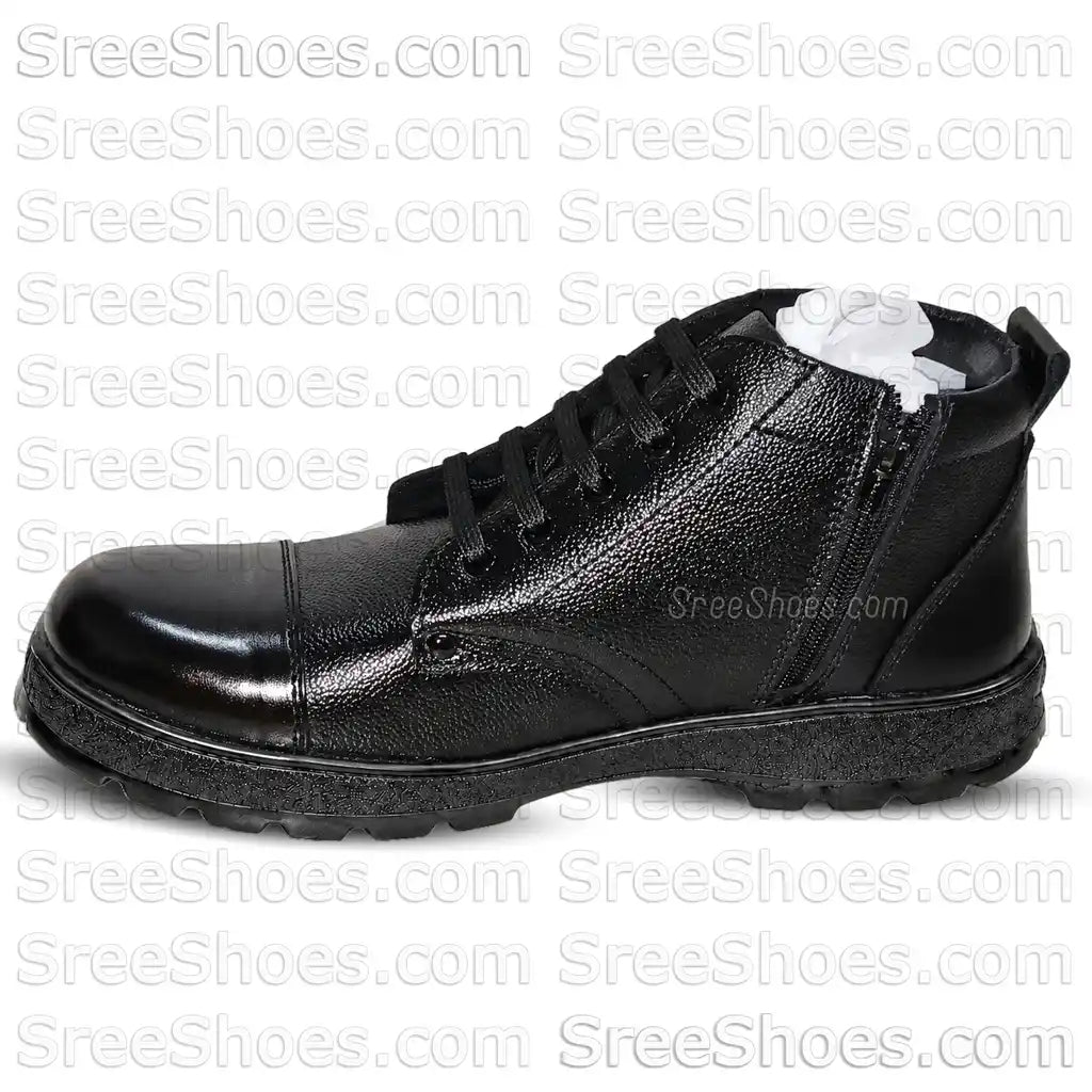 Real Leather Police Boots Men Uniform Ankle Shoes with Zip (Chain)