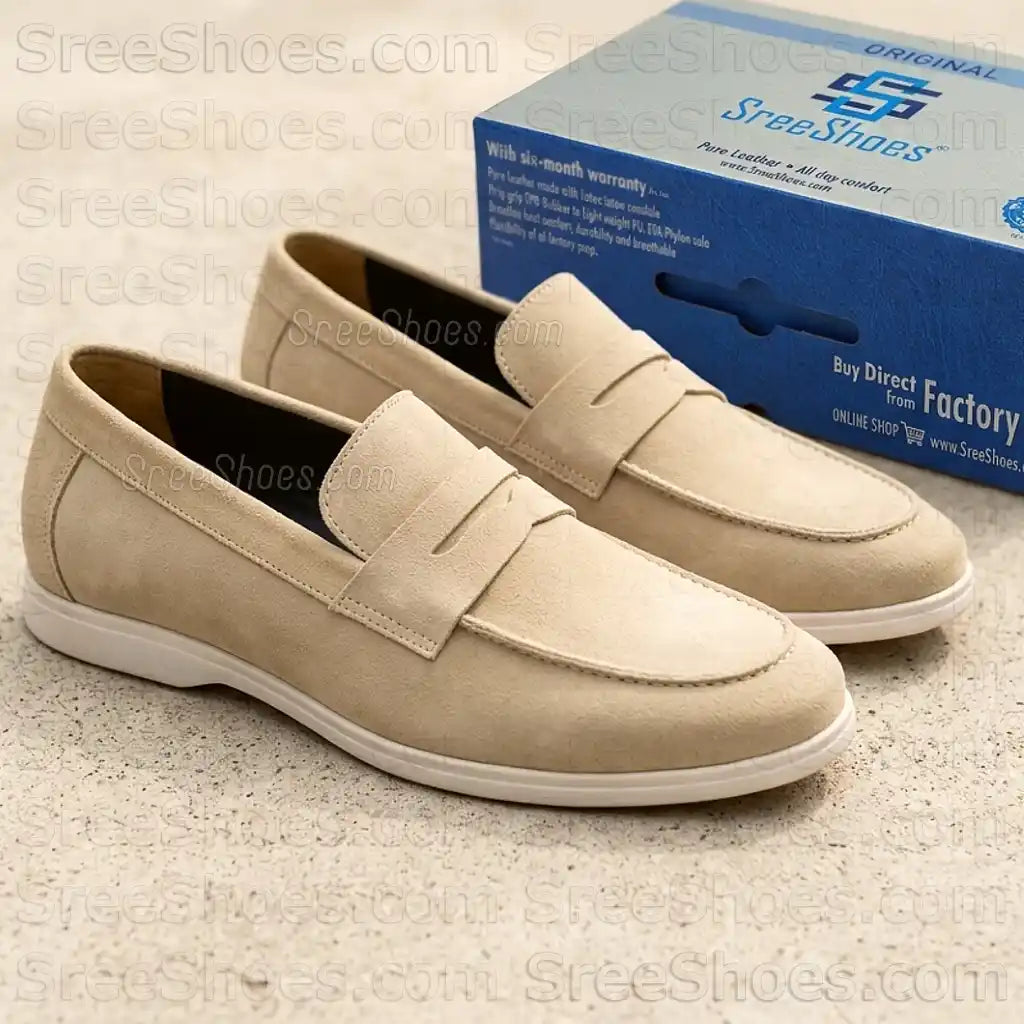 Men's Pure Suede Leather Casual Loafers Dailywear Flexible Penny Slip On