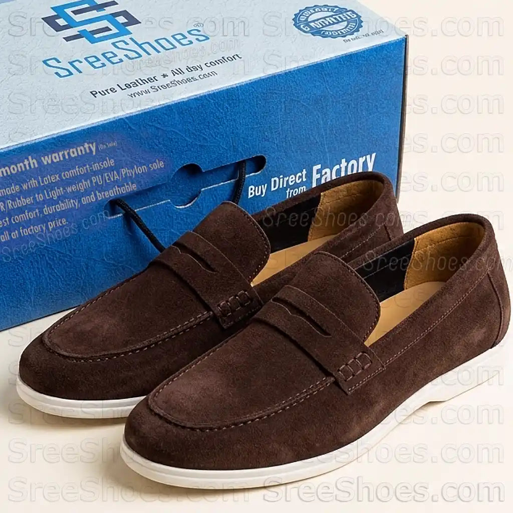 Men's Pure Suede Leather Casual Loafers Dailywear Flexible Penny Slip On