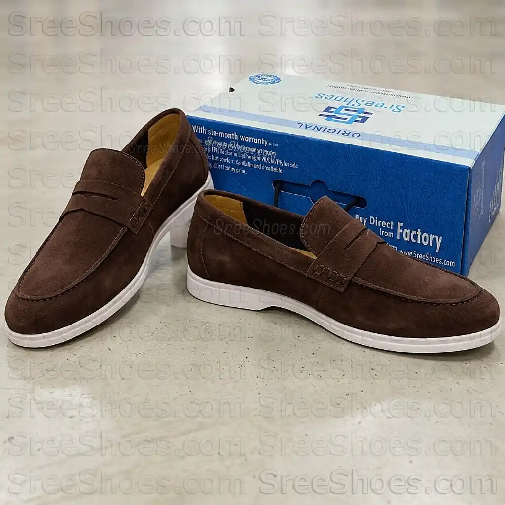 Men's Pure Suede Leather Casual Loafers Dailywear Flexible Penny Slip On