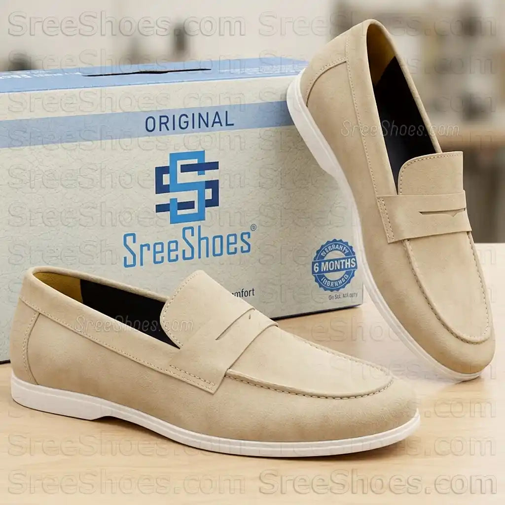 Men's Pure Suede Leather Casual Loafers Dailywear Flexible Penny Slip On