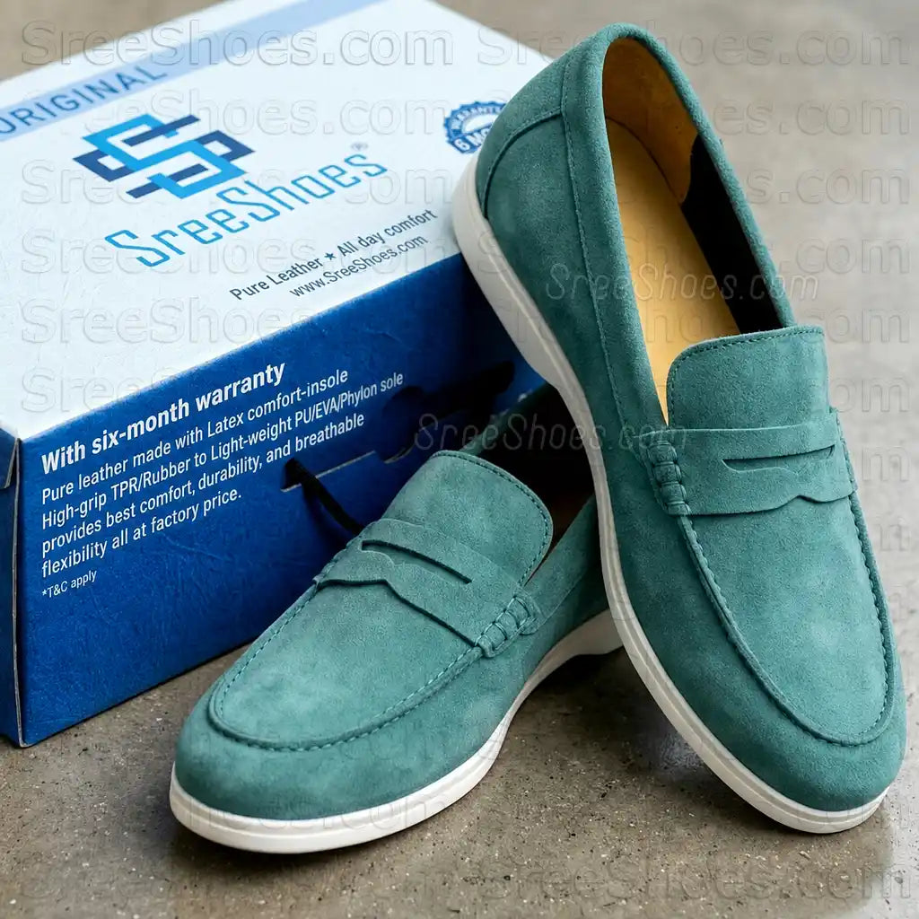 Men's Pure Suede Leather Casual Loafers Dailywear Flexible Penny Slip On