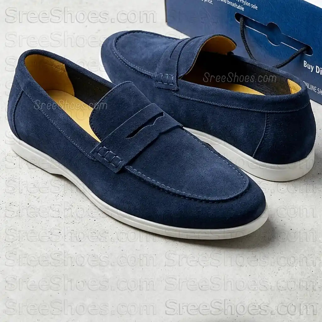 Men's Pure Suede Leather Casual Loafers Dailywear Flexible Penny Slip On