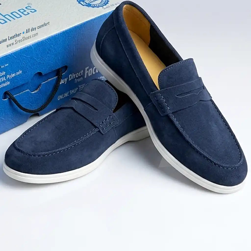 Men's Pure Suede Leather Casual Loafers Dailywear Flexible Penny Slip On