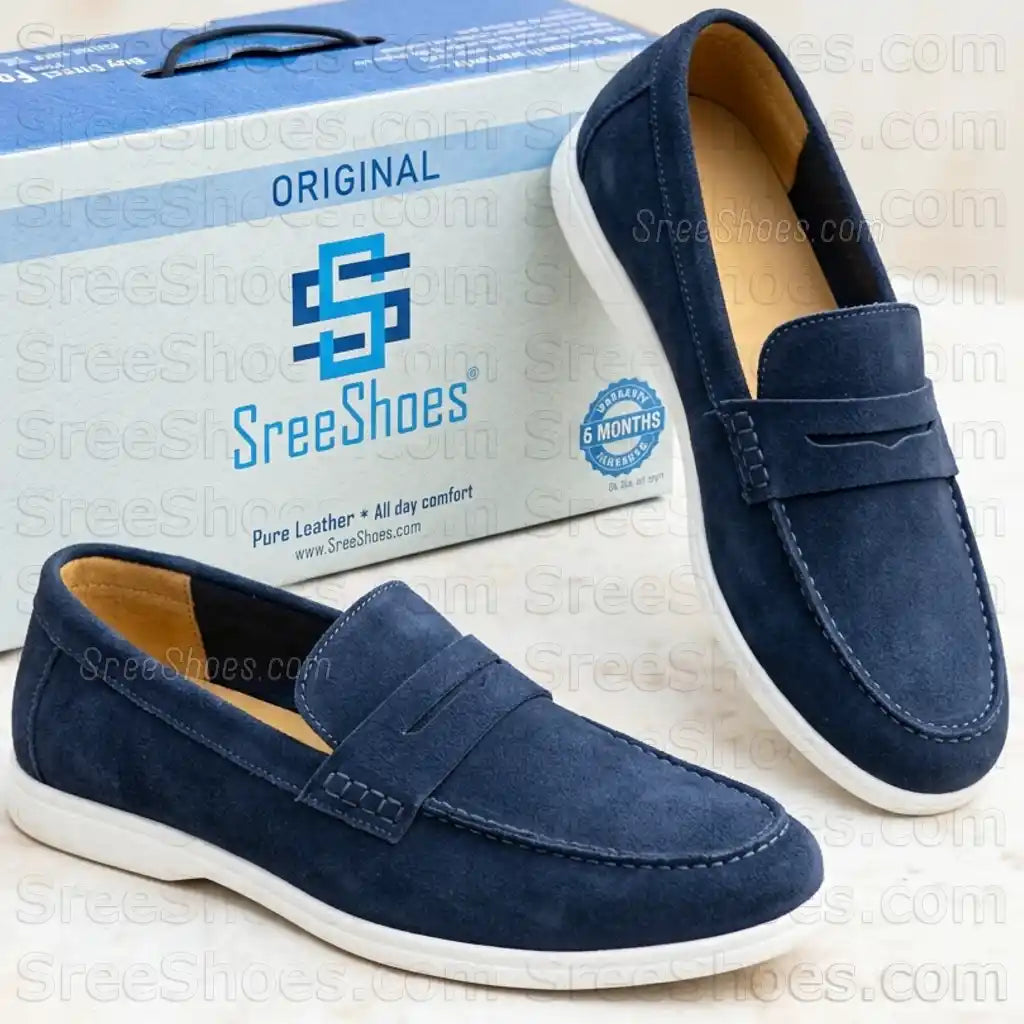 Men's Pure Suede Leather Casual Loafers Dailywear Flexible Penny Slip On