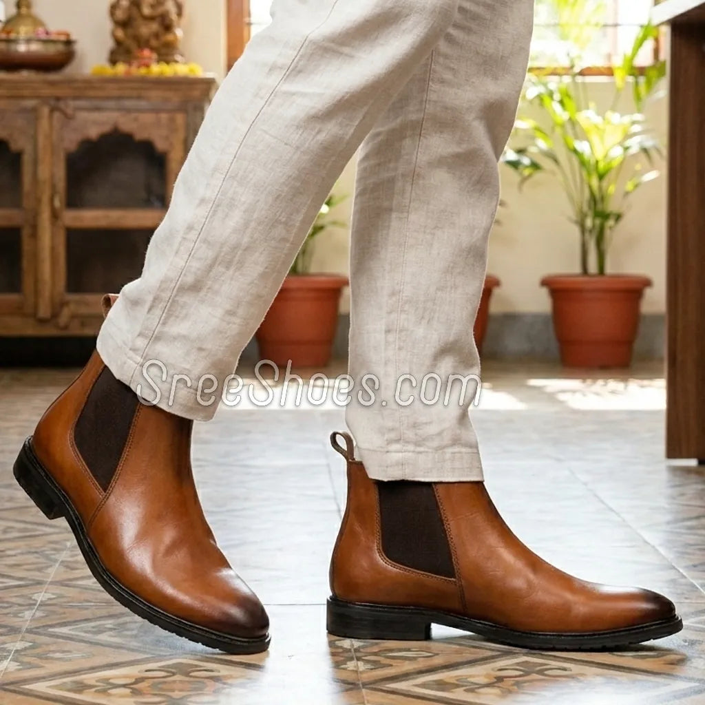 Full-Grain Pure Leather Chelsea Dress Boots for Men