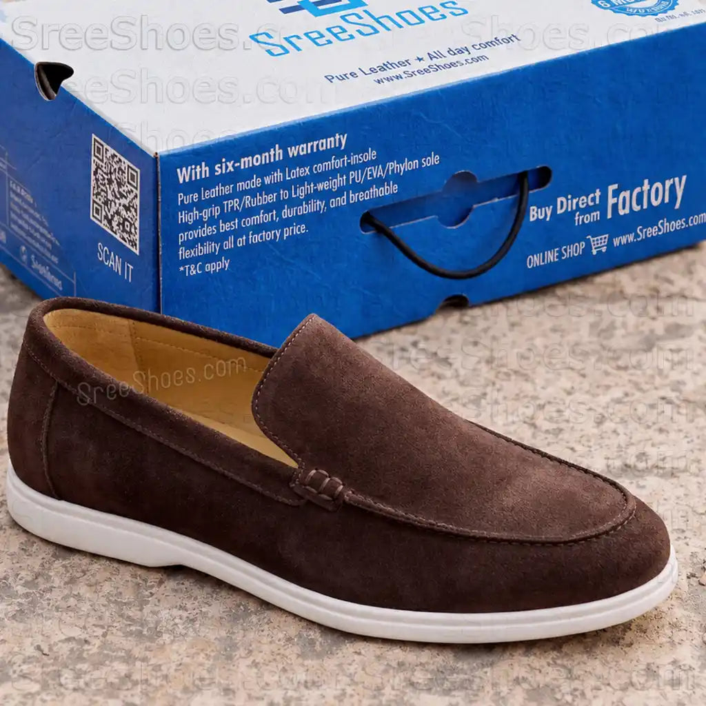 Classy Pure Leather Suede Moccasin Loafers Comfort Easy Walk Slip-On Shoes