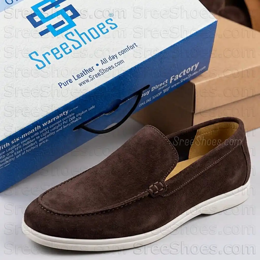 Pure Leather Suede Moc Toe Loafers Flexible Slip-On Shoes for Men