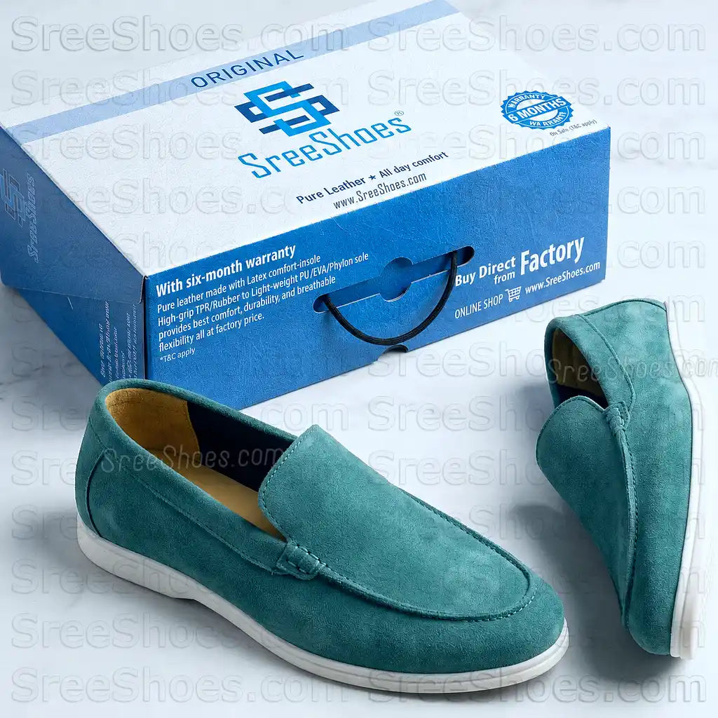 Pure Leather Suede Moc Toe Loafers Flexible Slip-On Shoes for Men