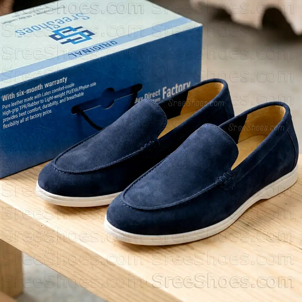 Pure Leather Suede Moc Toe Loafers Flexible Slip-On Shoes for Men