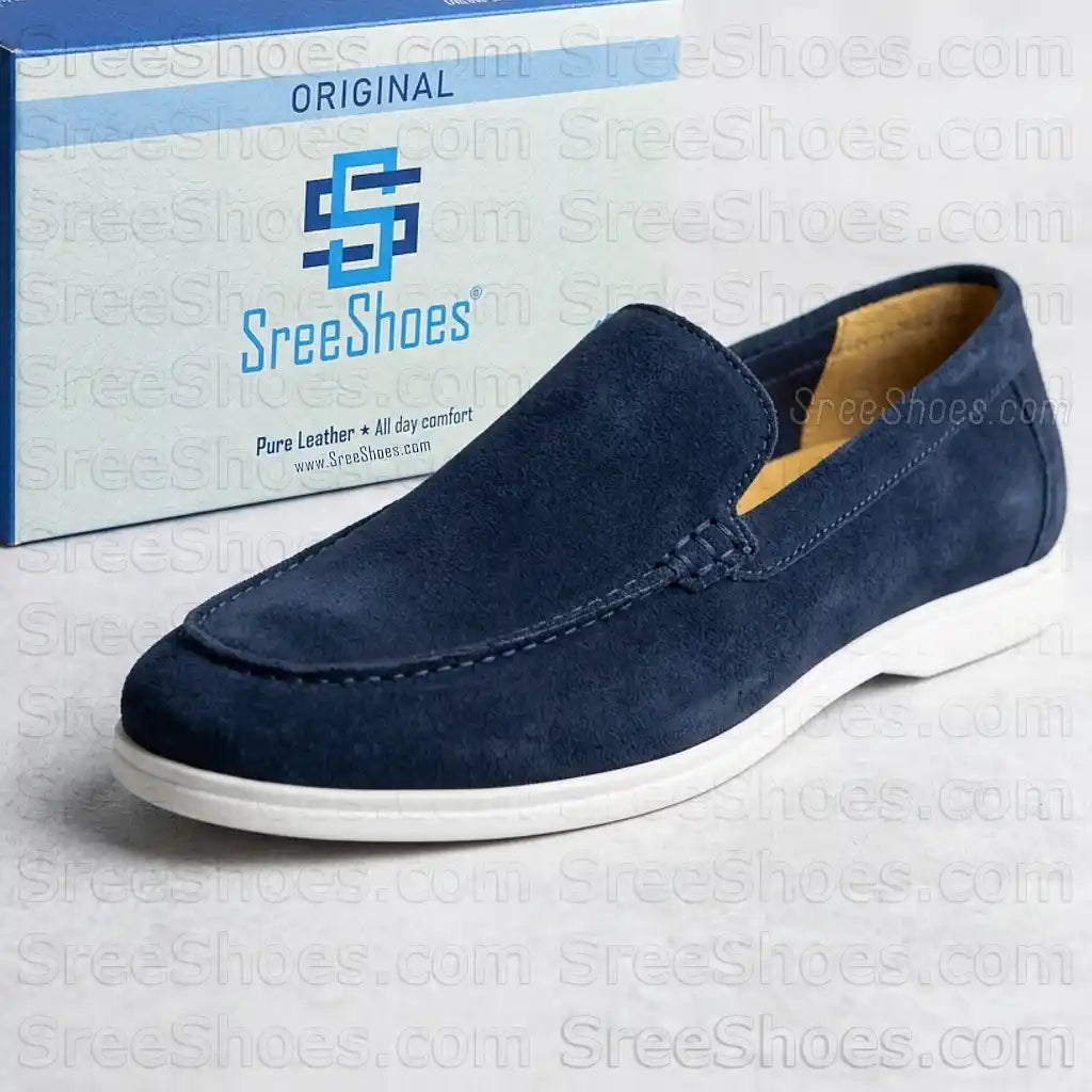 Pure Leather Suede Moc Toe Loafers Flexible Slip-On Shoes for Men