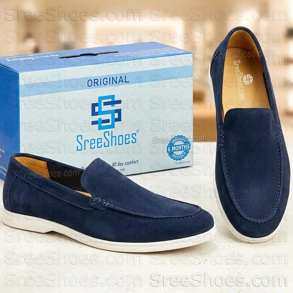 Pure Leather Suede Moc Toe Loafers Flexible Slip-On Shoes for Men