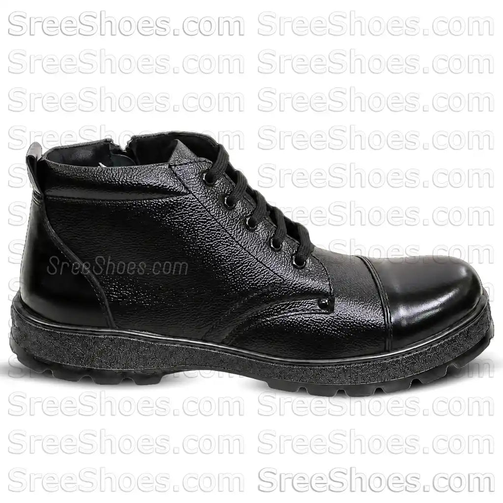 Real Leather Police Boots Men Uniform Ankle Shoes with Zip (Chain)