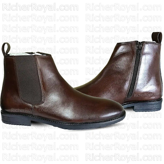 Men Pure Full-Grain Leather Zip Chelsea Boots with Elastic