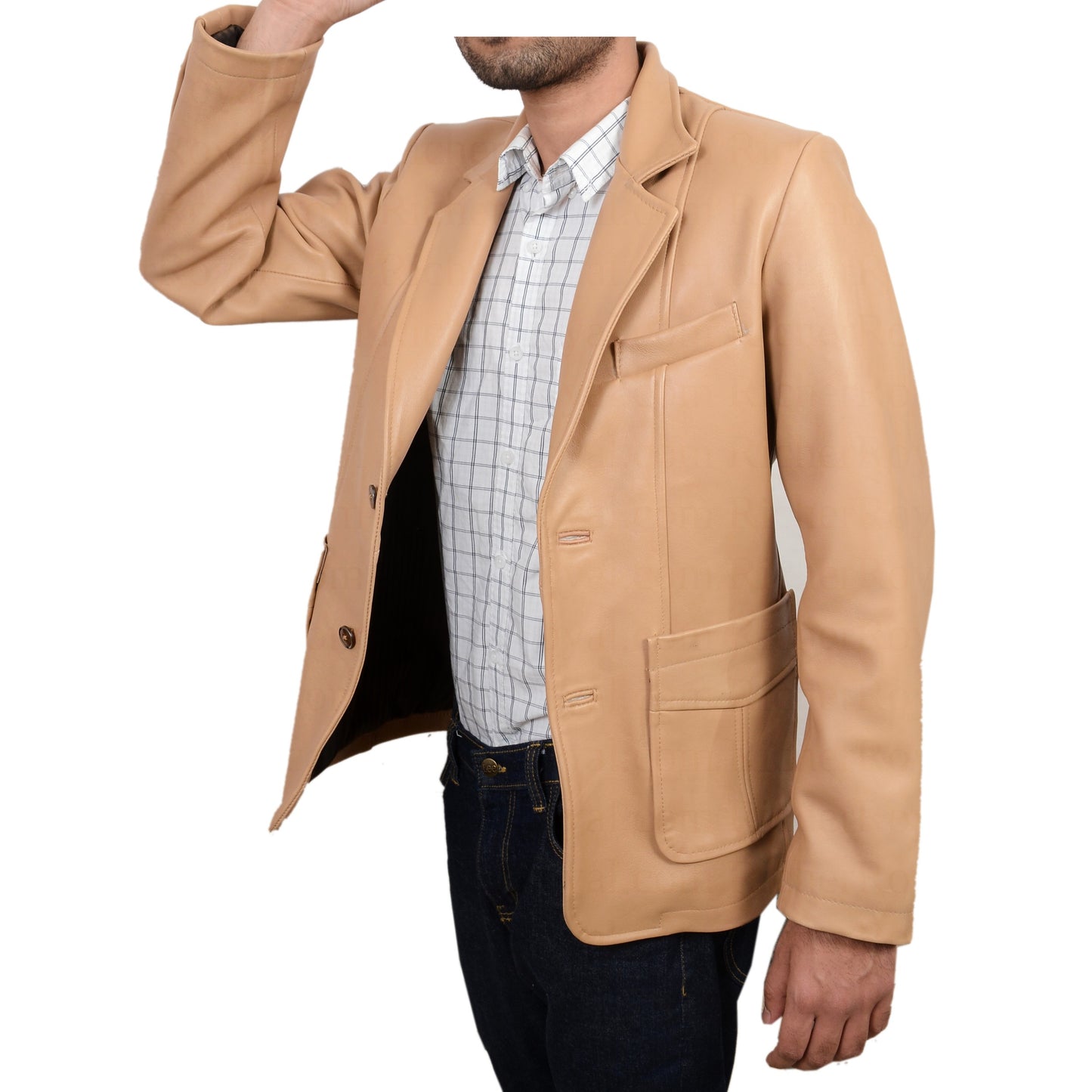 Men Pure Leather Blazer | Tan Coat